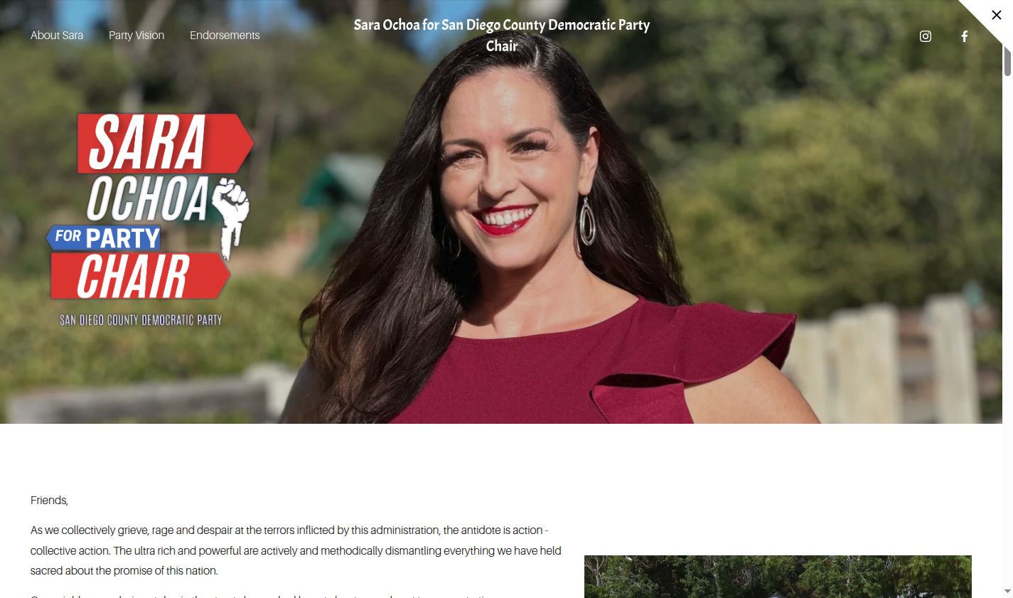 Screenshot of Sara Ochoa’s original campaign homepage